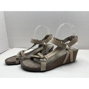 Teva Ysidro Universal Leather Wedge Sandal Taupe Cork COmfort‎ Shoe Size 9